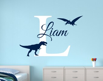 Personalized Name Wall Decal - Dinosaur Wall Decal- Boys Name Decal - T-Rex Wall Decal - Kids Room Wall Decal - Nursery Decal