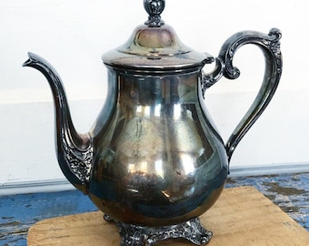Vintage Silverplate Wm Rogers & Son Victorian Rose 1902 Footed Teapot