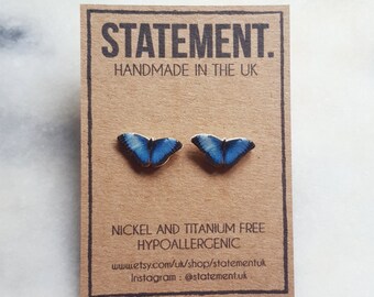 Blue Morpho Butterfly / Insect Stud Earrings - 1 pair
