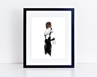 Breakfast at Tiffany's Art Print || audrey hepburn, classic movie, fashion art, breakfast at tiffanys dress, original watercolor painting
