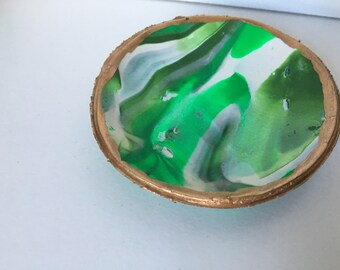 Jewelry Dish/ Bauble Bowl (green, white, gray)