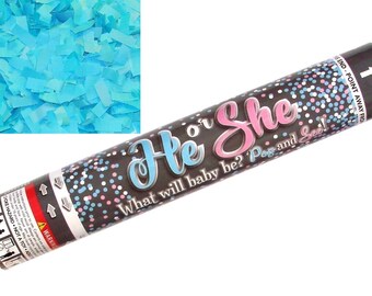 12" Blue Boy Gender Reveal Confetti Cannon | Gender Reveal Smoke Alternative | Party Popper | Confetti Balloon Alternative | Pop See