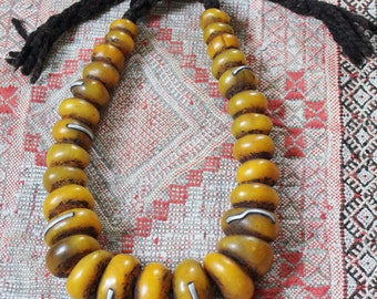 Faux Amber Berber Saffran Heavy RESIN Beads with Metal Pieces Necklace, Morrocan Sahara 620 gr