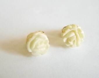 Vintage Cream Color Rosebud Post Pierced Earrings