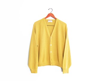vintage cardigan / grandpa cardigan / mustard cardigan / 1970s mustard yellow grunge cardigan Large
