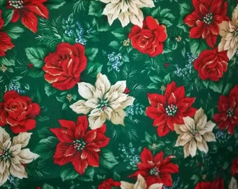Green, Red and White Poinsettia Fabric