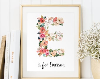Personalized Baby Gift, Baby Name Wall art, Customized initials print, Vintage floral letters, Nursery Wall Print, Digital Art baby, PDF