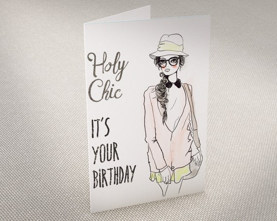 Items similar to Printable birthday card, fashion girl typography ...