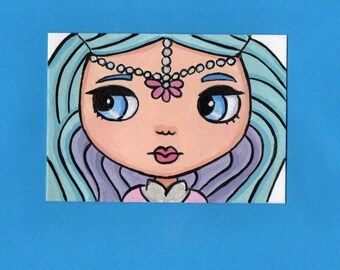 ACEO Original Miniature Painting Blythe doll face Princess Samira from shimmer & shine Art Artist Trading Card