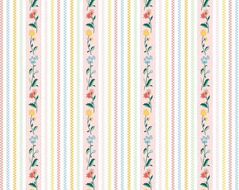 1/2 yard Penny Rose Fabrics “Bunnies and Cream” By Lauren Nash | Bunnies Stripe Pink