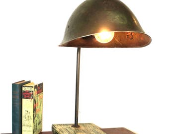 Military Antique Replica Helmet Table Lamp Light Fixture Old Army War Relic