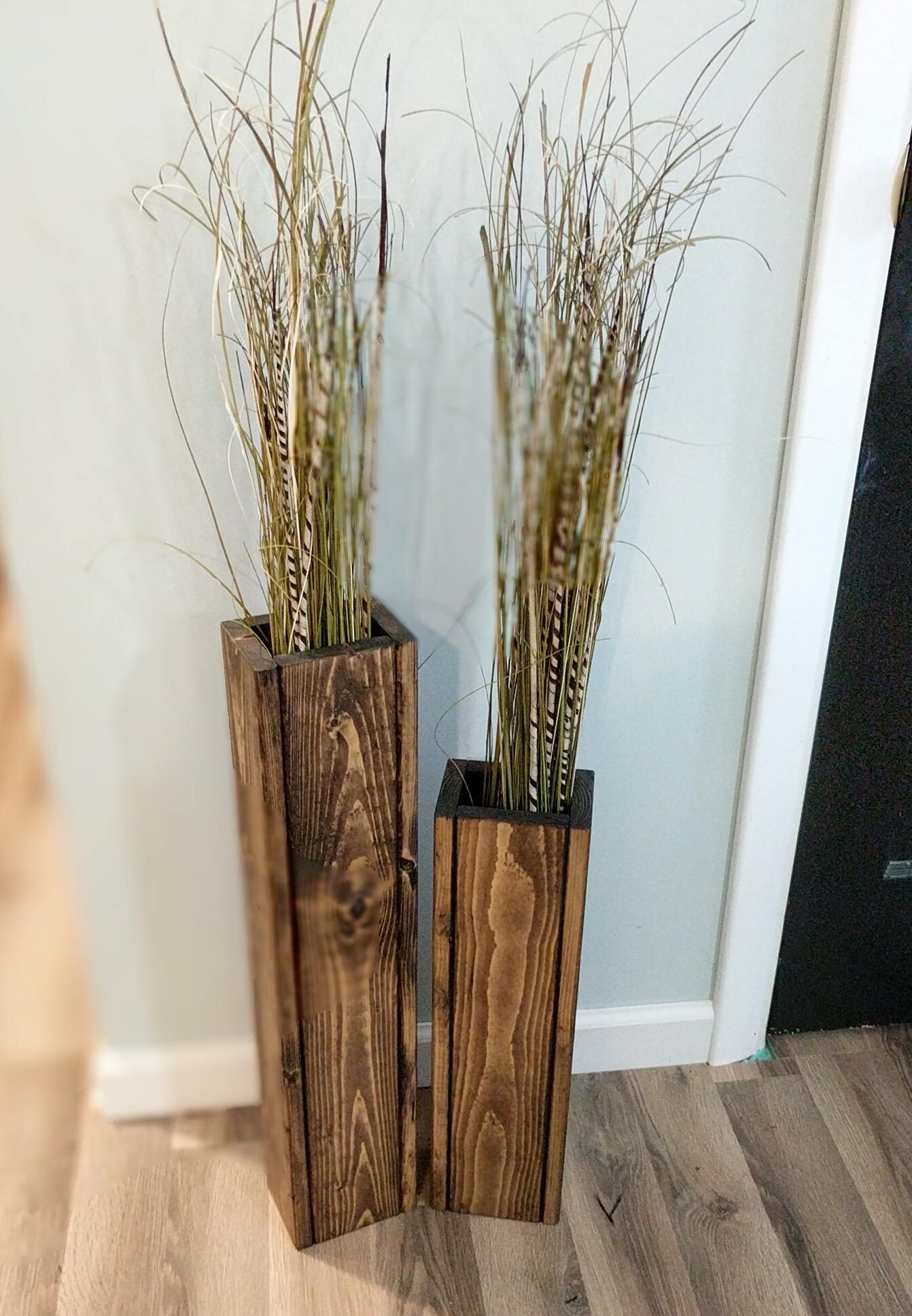 Set of 24 and 28 Tall Rustic Floor Vases Wooden