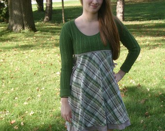 refashioned sweater dress, upcycled, repurposed, eco friendly clothing