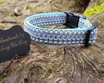 Blue dog collar, fancy dog collar, dog collar, adjustable dog collar, cute dog collar, medium dog collar, large dog collar,