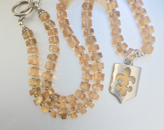 Rondelle Citrine Necklace with Fleur De Lis Pendant