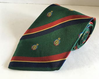 Vintage Hemley Men's Striped Necktie with Lion and Crown Crest 100% Silk Tie Made in German - Gift for him, Dad Gift