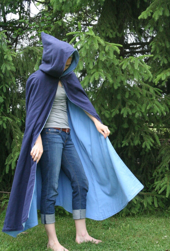 Navy/Light Blue Reversible Hooded Cloak