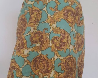 Vintage 1950s 1960s Kitchen Apron Skirt cooking Hostess Green Gold Print Gift
