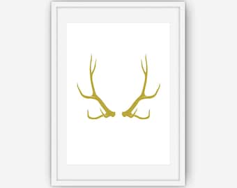 Gold Antler Print, Antler Wall Art, Antler Print, Gold Print, Wall Art, Printable, Instant Download