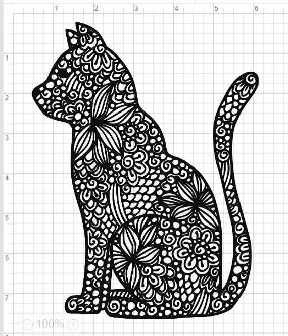 Mandala Style Cat SVG PDF EPS Dxf & Studio 3 Cut Files