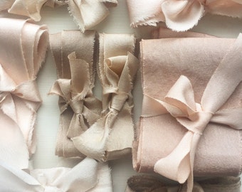 DESIGNER SELECTION - Hand Dyed Habotai Silk Ribbon - Mixed Widths - 6 metres/ 6.5 yards - wedding bouquet, invitations, styling kit, wedding