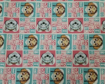Paw Patrol Fabric- Paw Patrol Pup Power- Best Pups Ever- on Pink Fabric From David Textiles