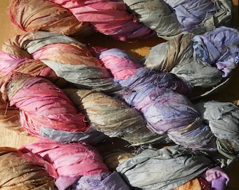 50 Yards, Sari Silk Ribbon Skein, Cupcakes, Pastel Colors for Spring
