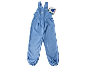 Knit baby boy romper, Vintage baby girl romper, Toddler dungaree, Kids suspender pants, Blue overalls, Size 2 2y, New old stock 70s clothing