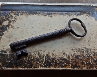 Very large antique metal skeleton key, rare antique large key, rustic home decor