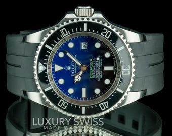 Rolex Men's Deepsea 116660 Steel 44mm Blue and Black Dial Black Rubber B Strap
