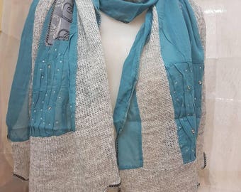 Patchwork scarf with rhinestones