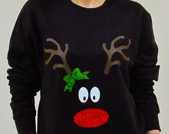 Reindeer Christmas Sweatshirt, Christmas Sweater, Holiday Sweatshirt, Ugly Christmas, Holiday Sweater, Christmas Jumper, Rudolph Sweatshirt