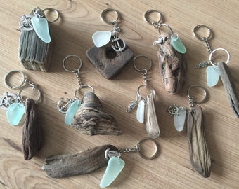 Driftwood Sea Glass KeyRing Handmade from Isle of Wight Beaches Natuical Gift Idea Beach Love Key Chain Fob Wedding Favors