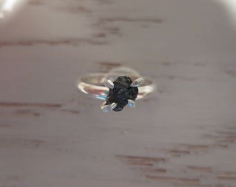 Rough Raw Conflict Free Black Diamond Sterling Silver Ring Size 8