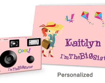 I'm The Big Sister Camera & Photo Album Set - in PINK - single use camera - can be PERSONALIZED with child's name - big sister gift