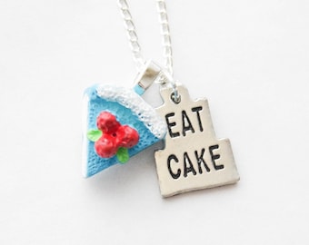 Personalized Baker's Gift, Eat Cake Necklace, Silver Cake Necklace, Baker's Necklace, Personalized Foodie Gift, Food Jewelry, Pastry Gift