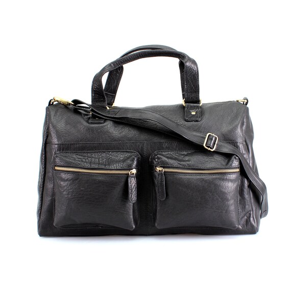Black Leather Holdall Travel Bag Weekend Bag