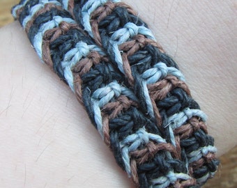 Blue, Black, and Brown Tri Color Hemp Choker / Wrap Around Bracelet