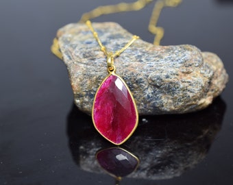 Ruby Necklace,ruby pendant,July Birthstone necklace,ruby statement necklace,ruby jewelry, red color necklace,wedding gift,bridesmaid gift