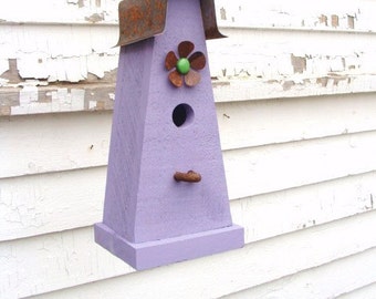 Rustic Decorative Birdhouse Wooden Bird House Cottage Functional Birdhouse Lavender