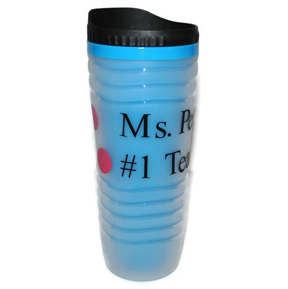 Personalized Travel Mug Light Blue With Dots For a Fun