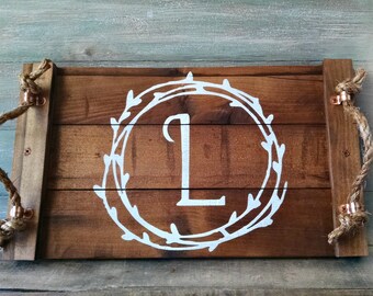Personalized Rustic Wooden Tray - Decorative Wood Tray With Handles - Decorative Serving Tray - Wood Serving Tray With Handles
