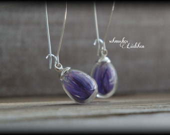 Silver-plated glass vials flower earrings