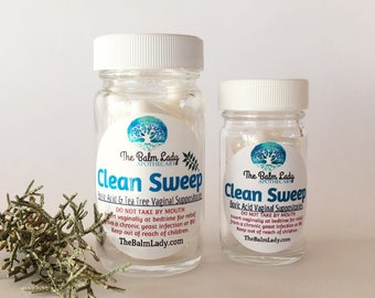Vegan Boric Acid Tea Tree Suppositories | Clean Sweep | 600mg Boric Acid Powder and Tea Tree | for Chronic Yeast Infections, BV | Ph Balance