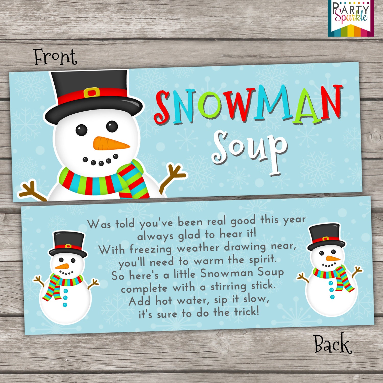 INSTANT DOWNLOAD Snowman Soup Blue Treat Bag Toppers Holiday