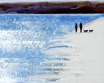 Beach And Wall Decor, Art, Beach Print, Beach Decor, Couples Art, Couple on Beach "Morning Walk along the Pale Sand" by Melanie McDonald