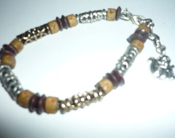Timber and silver jungle look Beaded bracelet