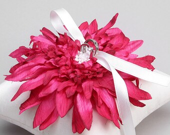 Fushia ring pillow, flower ring bearer, ring holder, wedding decor - Evelyn