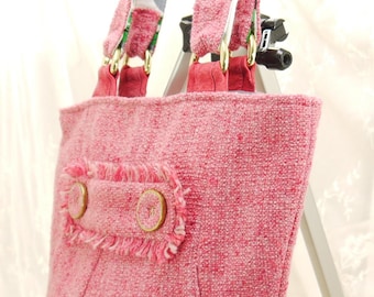 Bucket Bag, Shoulder Bag, Pink Bag, Pink Purse, Purse, Handbag, UPcycled Recycled Repurposed Jacket Purse, Pink Fuschia Purse, Bag Again