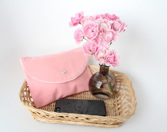Coral pink clutch bag for makeup, toiletry bag, clutch purse - coral - made from vintage fabric